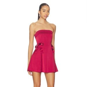 Revolve More to Come Lillie Strapless Burgundy Bow Holiday Mini Dress XS
